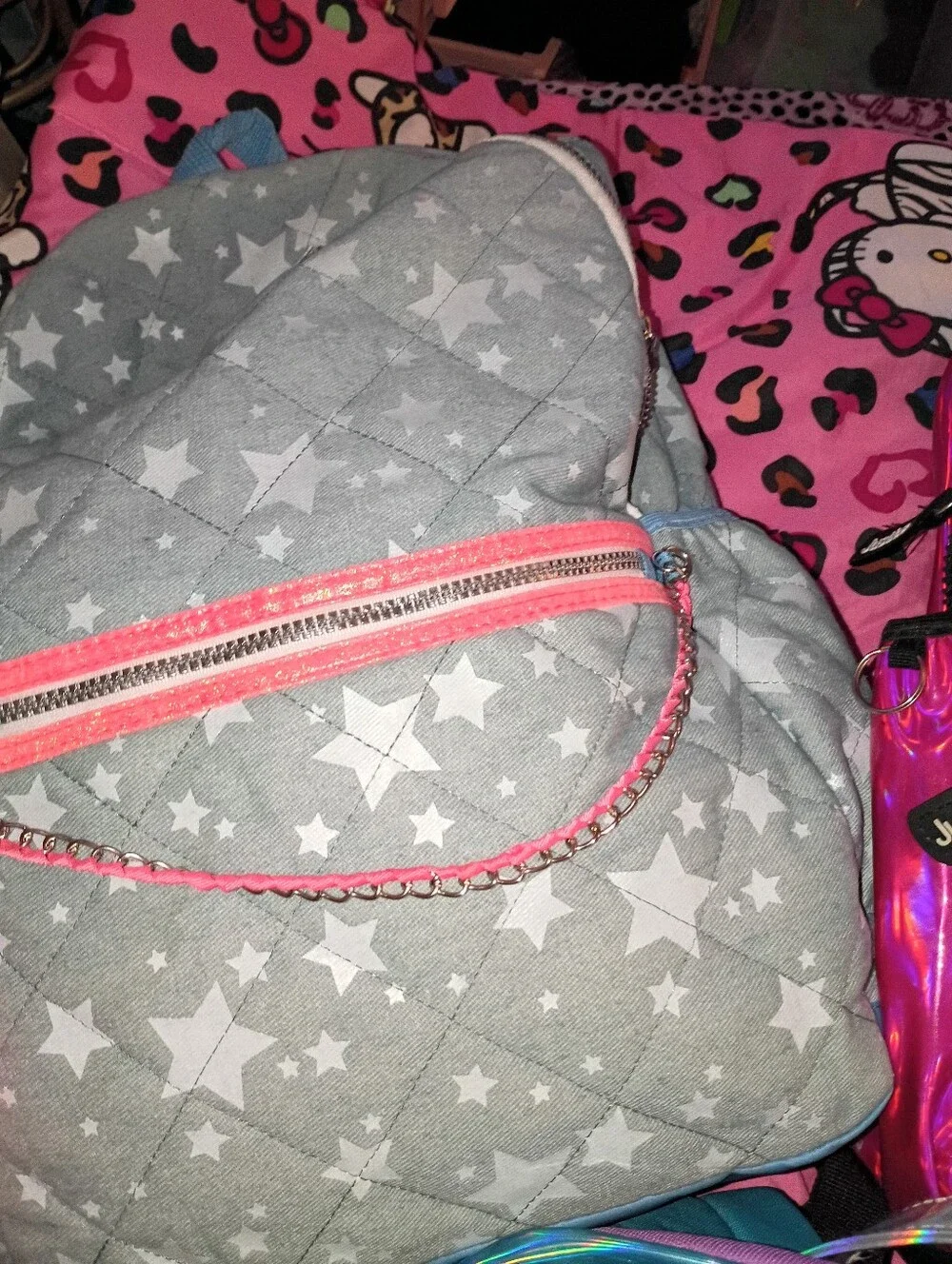3 Justice Pink Holographic, Mermaid Sequin, & Denim Stars 3 Book Bag Bunder
